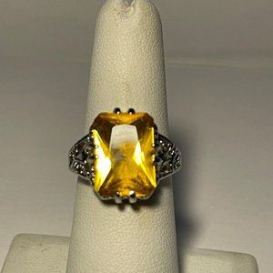 Amber and Silver Fashion Ring SZ 6.5